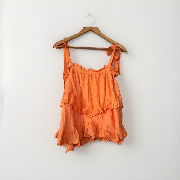 &Merci Orange Ruffled Babydoll Tank Top Womens Size Medium NWT Polyester - Picture 1 of 7